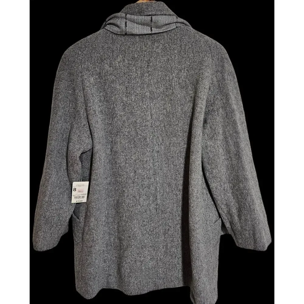 Vintage Cabin Creek Size 8P Grey Shell Wool Coat With Built In Scarf - Picture 2 of 4
